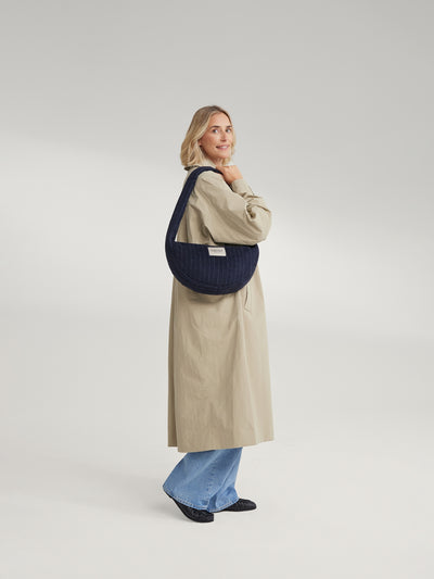 Flannel Chalkstripe Mini Cross Body Bag | Dark Blue