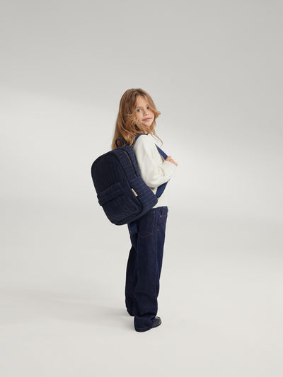 Flannel Chalkstripe Midi Backpack | Dark Blue