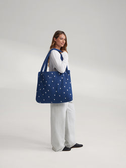 Denim Mom Bag | Donkerblauwe Witte Hearts