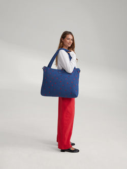 Denim Diaper Bag | Dark Blue Red Hearts