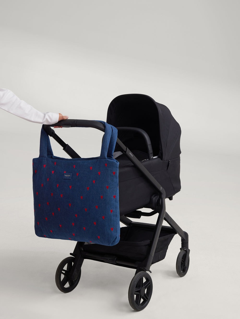 Denim Mom Bag | Donkerblauwe Rode Hearts