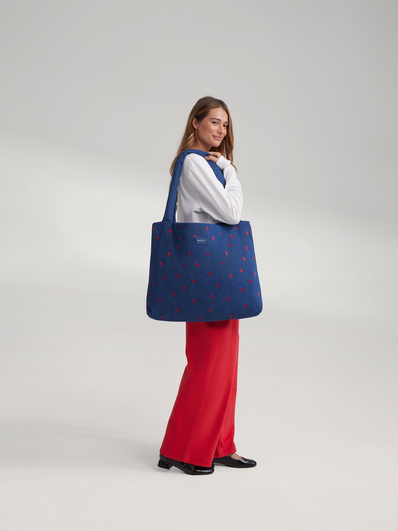 Denim Mom Bag | Donkerblauwe Rode Hearts
