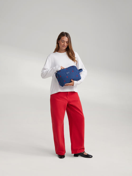 Denim Toilettas | Donkerblauwe Rode Hearts