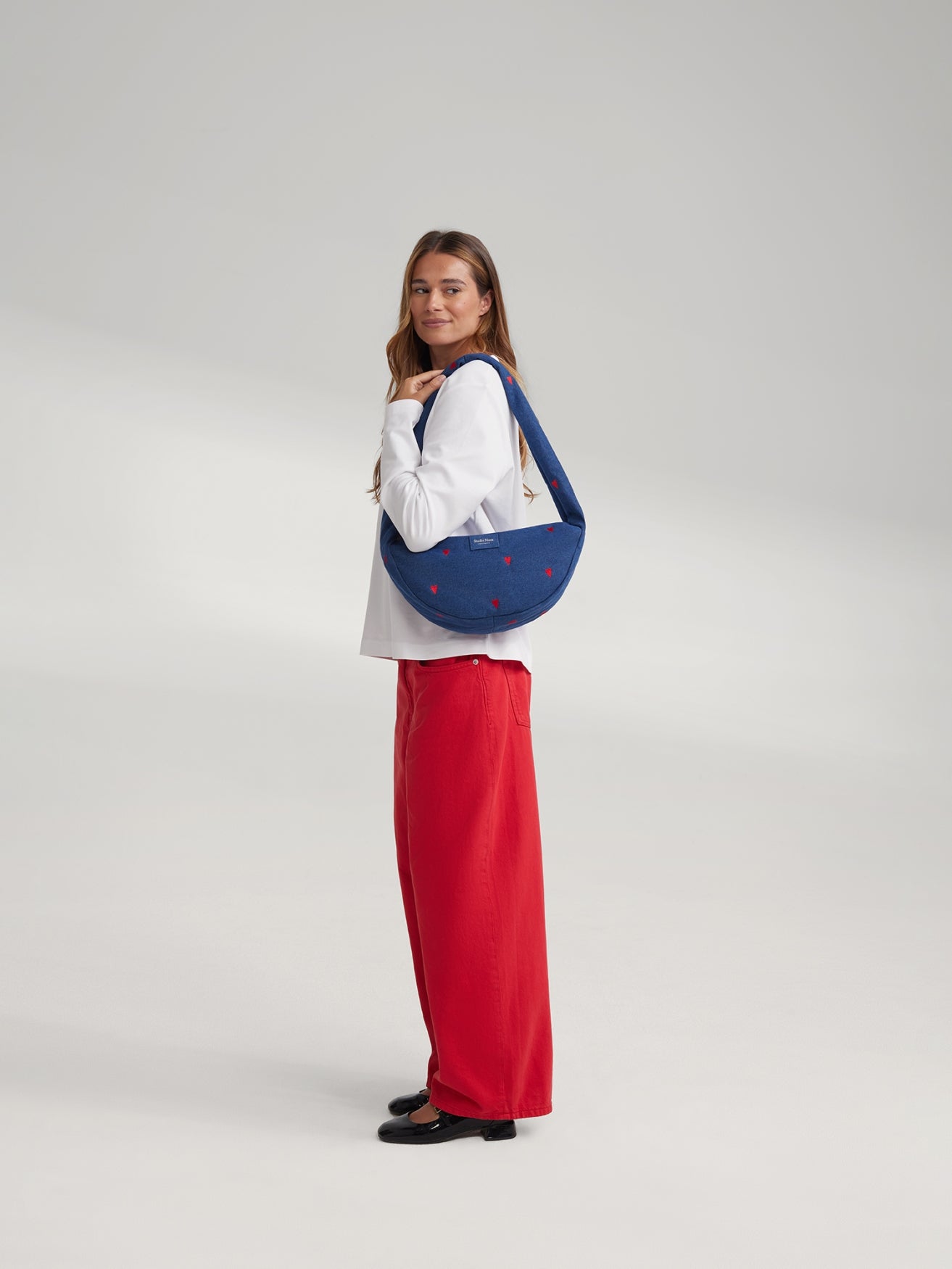Denim Mini Cross Body Bag | Donkerblauwe Rode Hearts