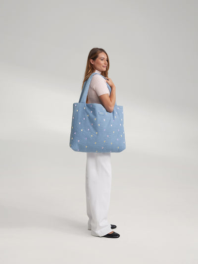 Denim Mom Bag | Light Blue Hearts
