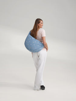 Denim Cross Body Bag | Light Blue Hearts