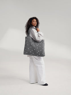 Denim Diaper Bag | Grey Hearts