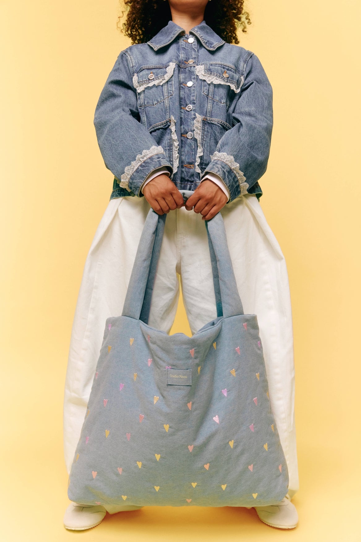 Denim Mom Bag | Light Blue Hearts