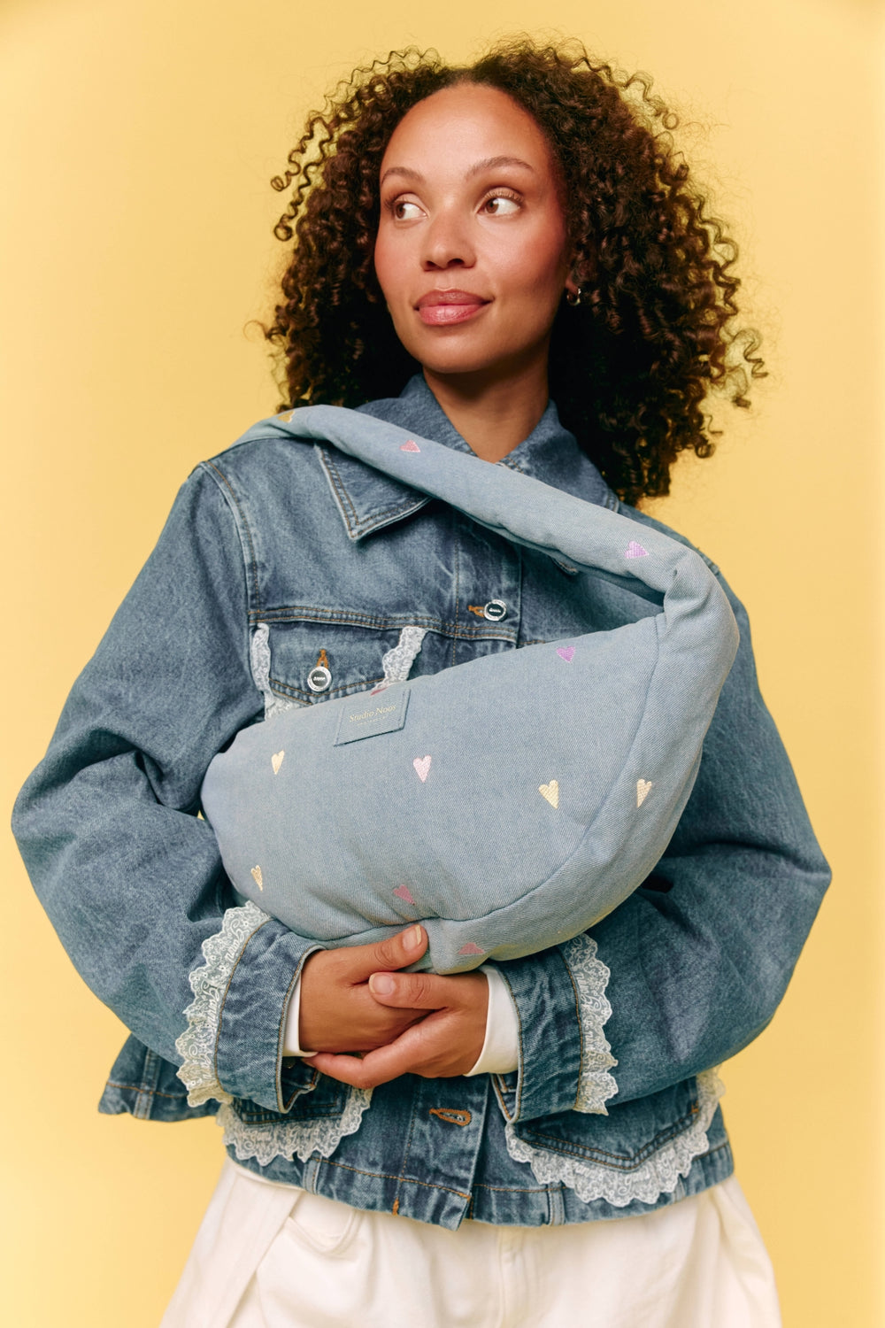 Denim Mini Cross Body Bag | Light Blue Hearts
