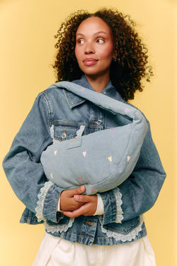 Denim Mini Cross Body Bag | Light Blue Hearts