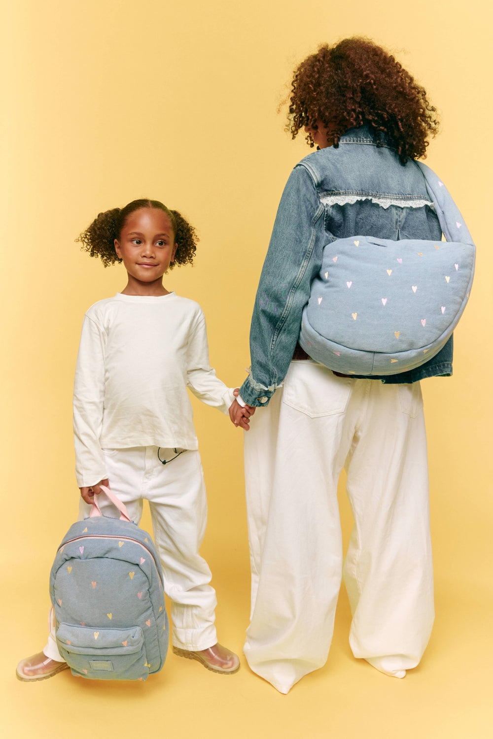 Denim Midi Backpack | Light Blue Hearts