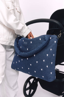 Denim Diaper Bag | Dark Blue White Hearts