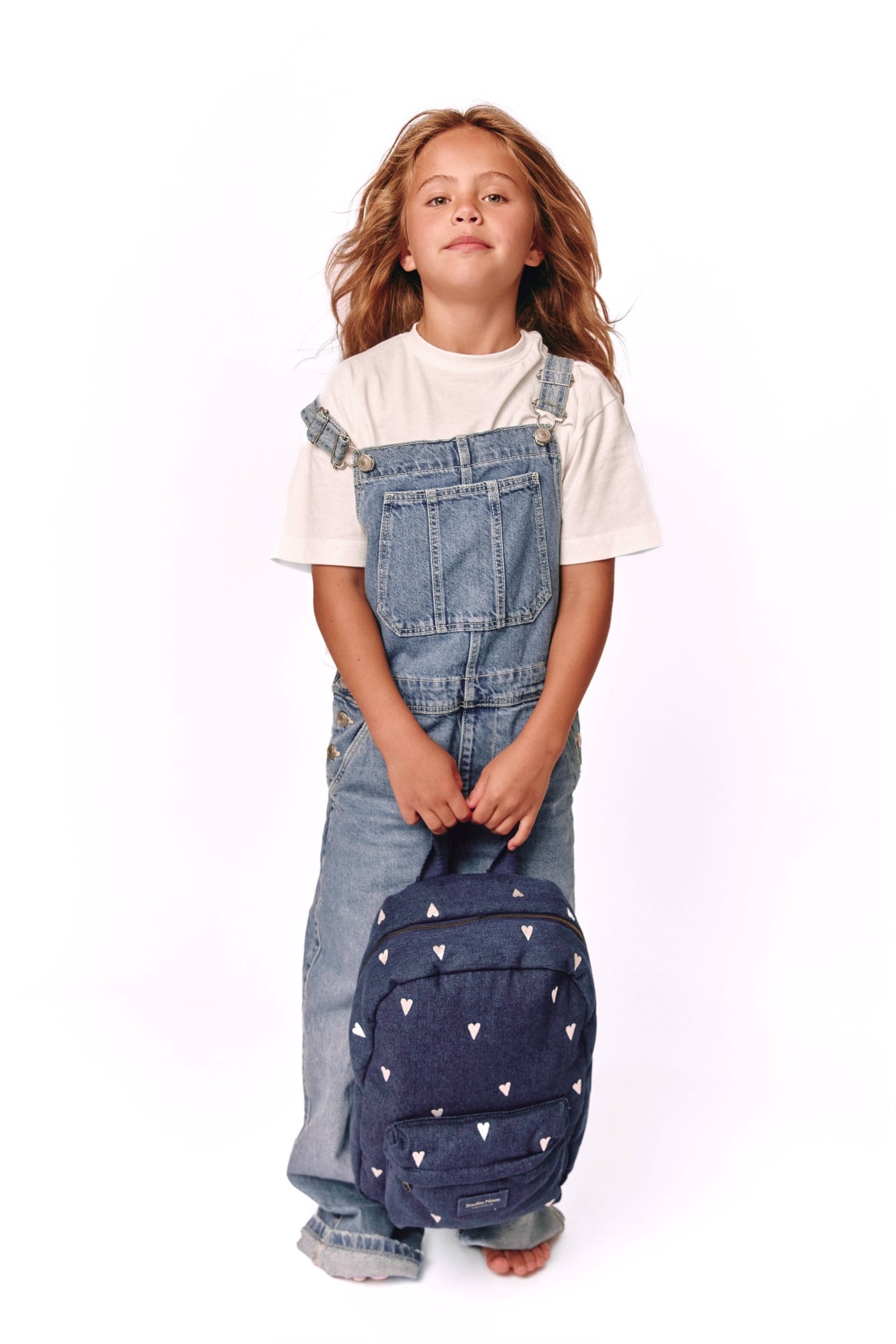 Denim Midi Backpack | Dark Blue White Hearts