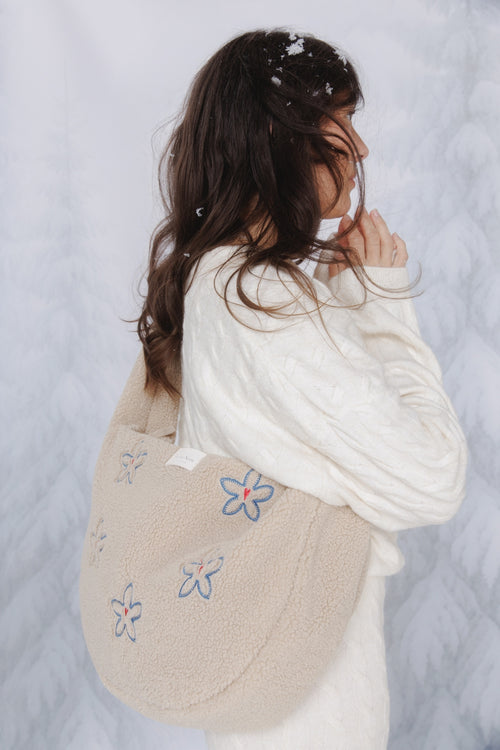 Teddy Cross Body Bag | Ecru Flower Heart