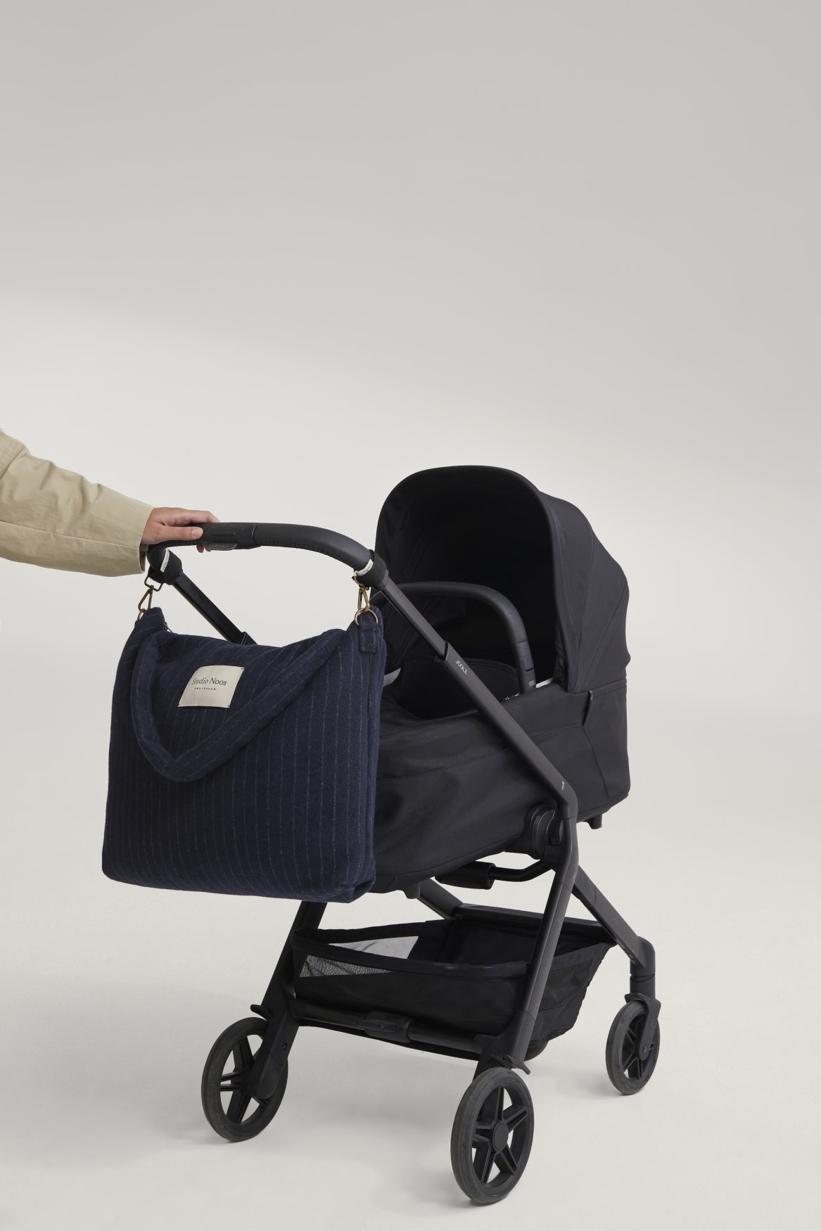 Flannel Chalkstripe Diaper Bag | Dark Blue