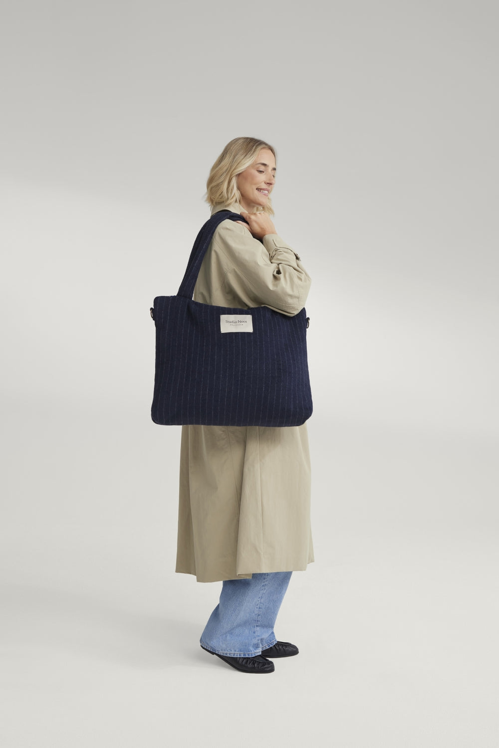 Flannel Chalkstripe Diaper Bag | Dark Blue