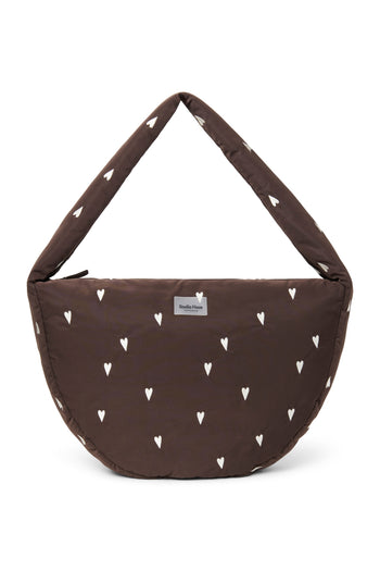 Puffy Cross Body Bag | Brown Hearts