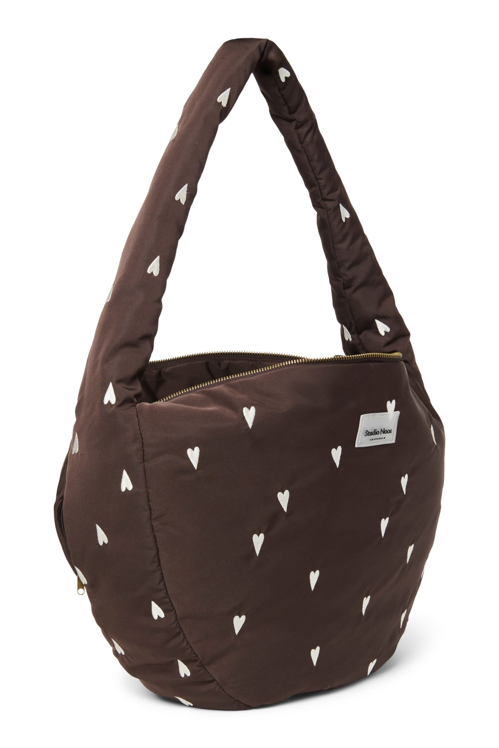 Puffy Cross Body Bag | Brown Hearts