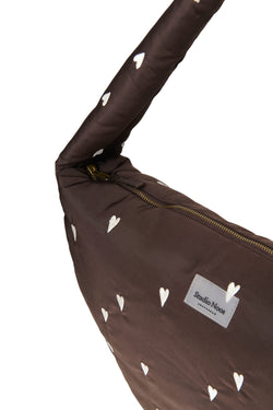Puffy Cross Body Bag | Brown Hearts