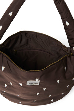 Puffy Cross Body Bag | Brown Hearts