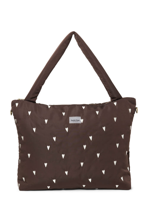 Puffy Diaper Bag | Brown Hearts