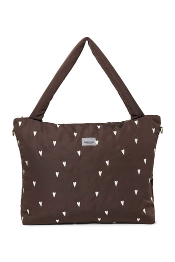 Puffy Diaper Bag | Brown Hearts
