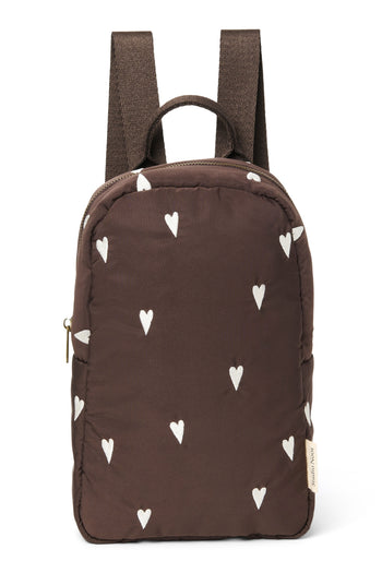 Puffy Mini Backpack | Brown Hearts