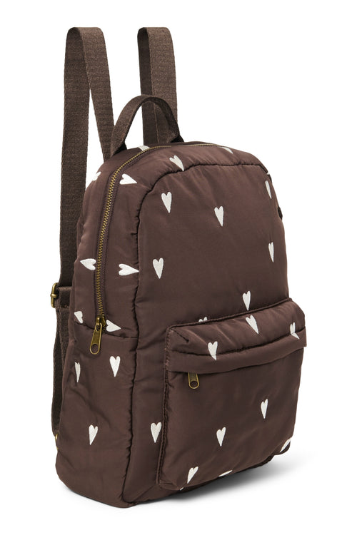 Puffy Midi Backpack | Brown Hearts