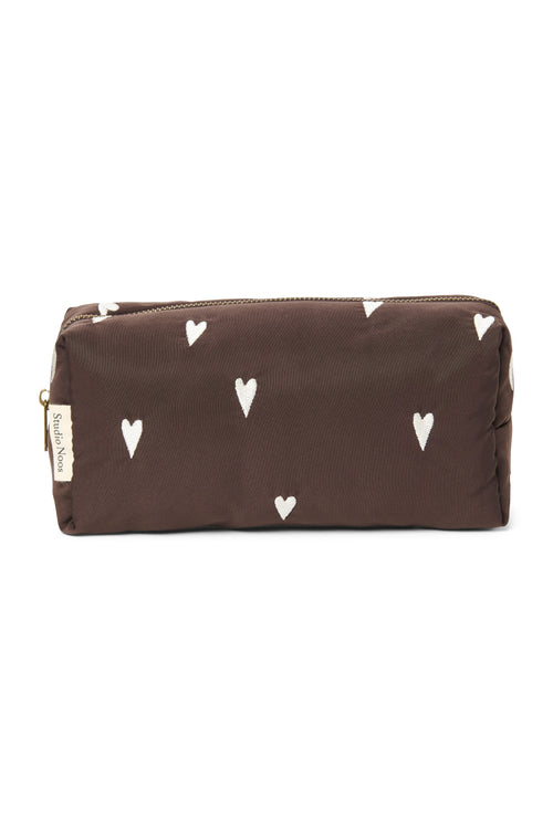 Puffy Pouch | Brown Hearts