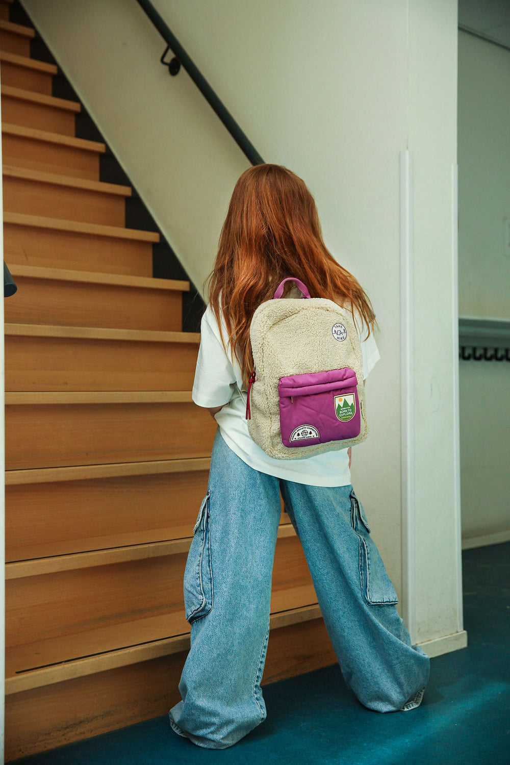 Teddy Midi Rugzak | Ecru/Purple