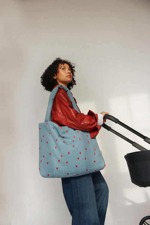 Denim Mom Bag | Blue Hearts