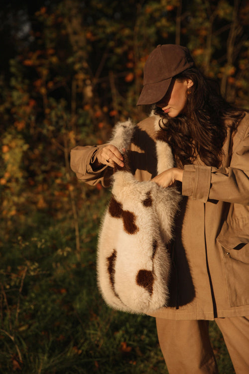 Holy Cow Faux Fur Mom Bag