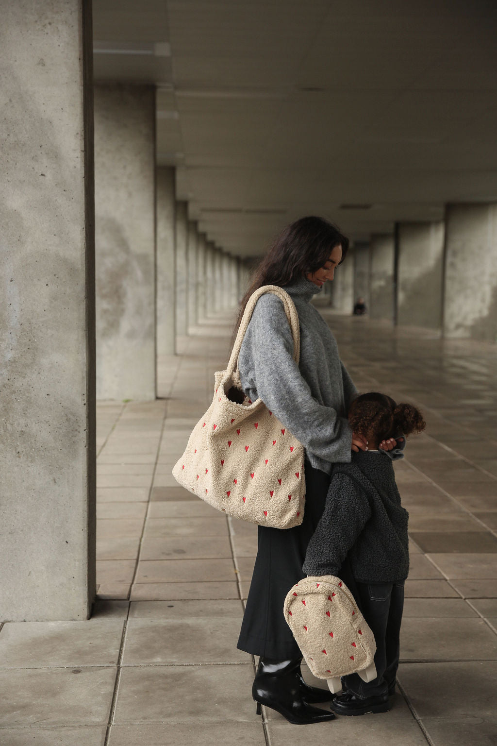 Teddy Mom Bag | Ecru Hearts