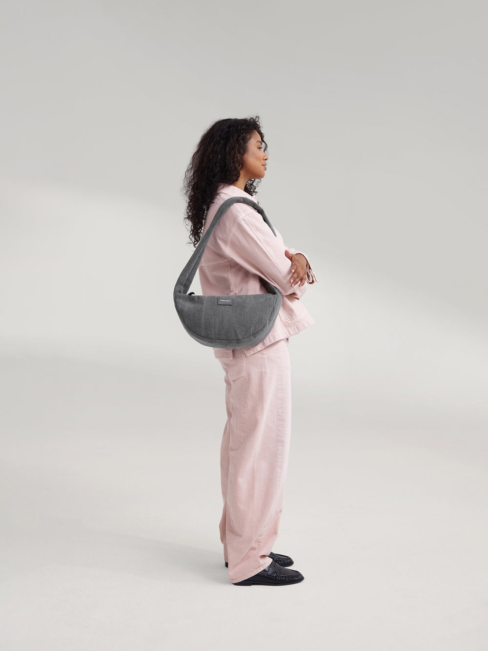 Graue Denim Mini-Umhängetasche