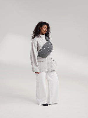 Grey Hearts Denim Mini-Umhängetasche