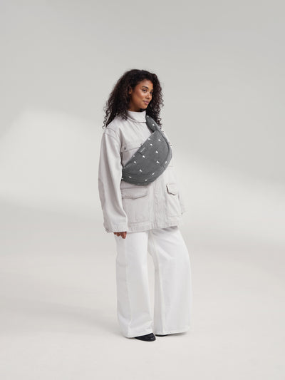 Denim Mini Cross Body Bag | Grey Hearts