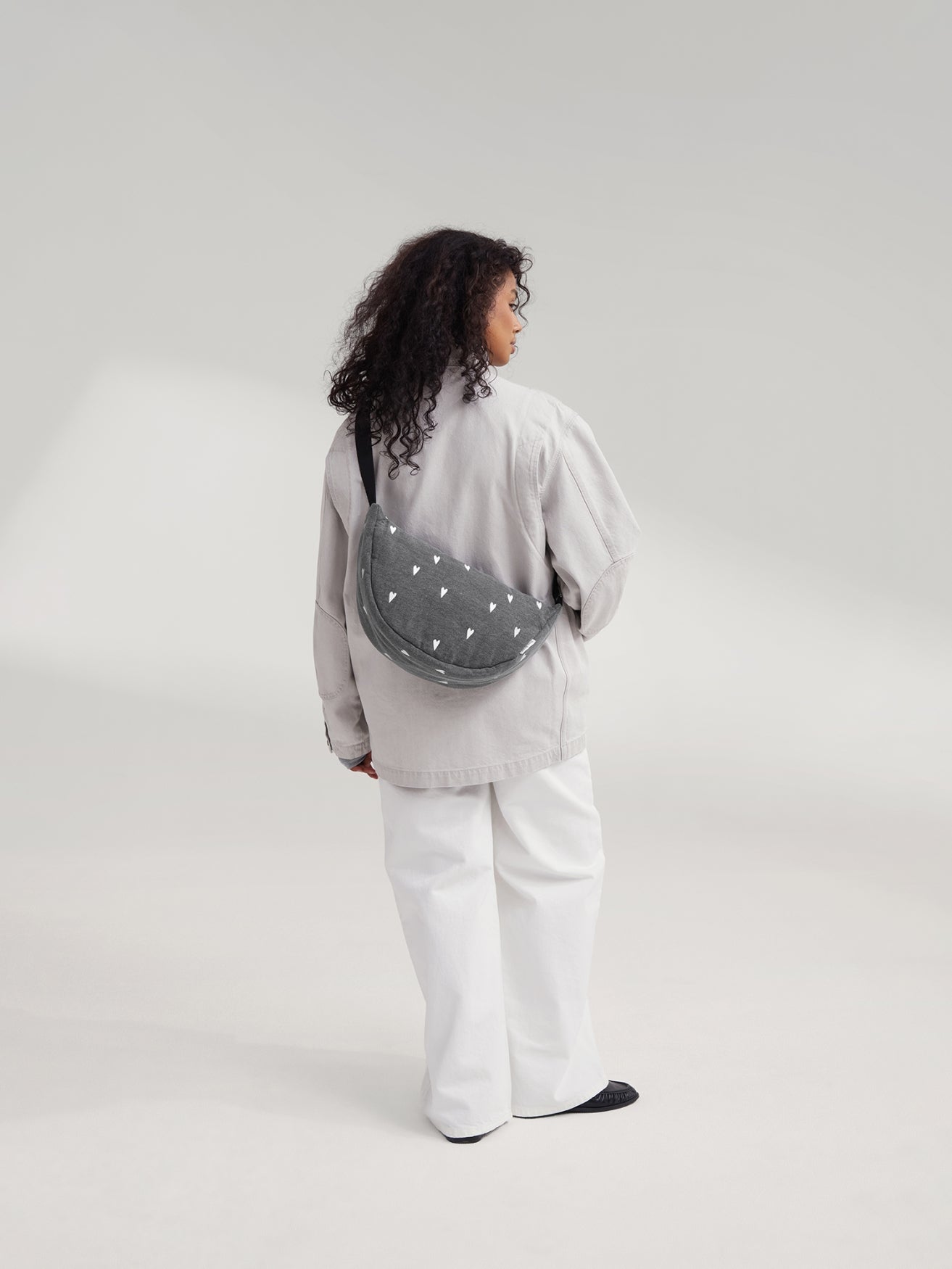 Denim Adult-Gürteltasche | Graue Hearts
