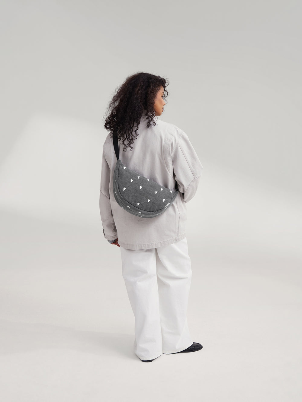 Denim Adult-Gürteltasche | Graue Hearts