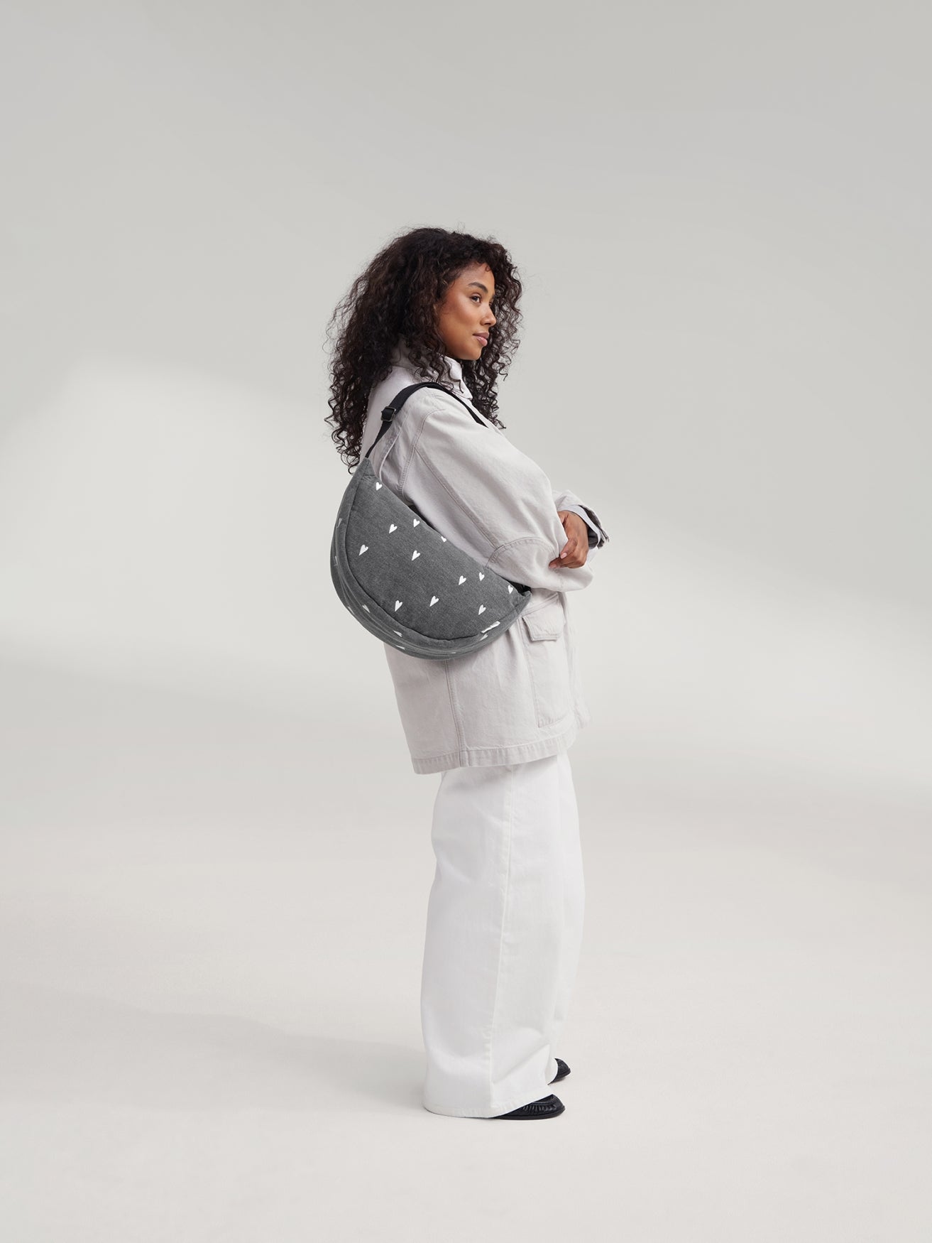 Denim Adult-Gürteltasche | Graue Hearts