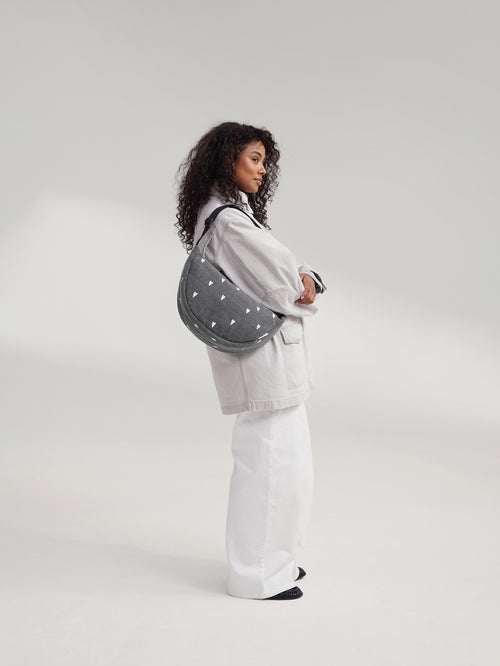 Denim Adult-Gürteltasche | Graue Hearts
